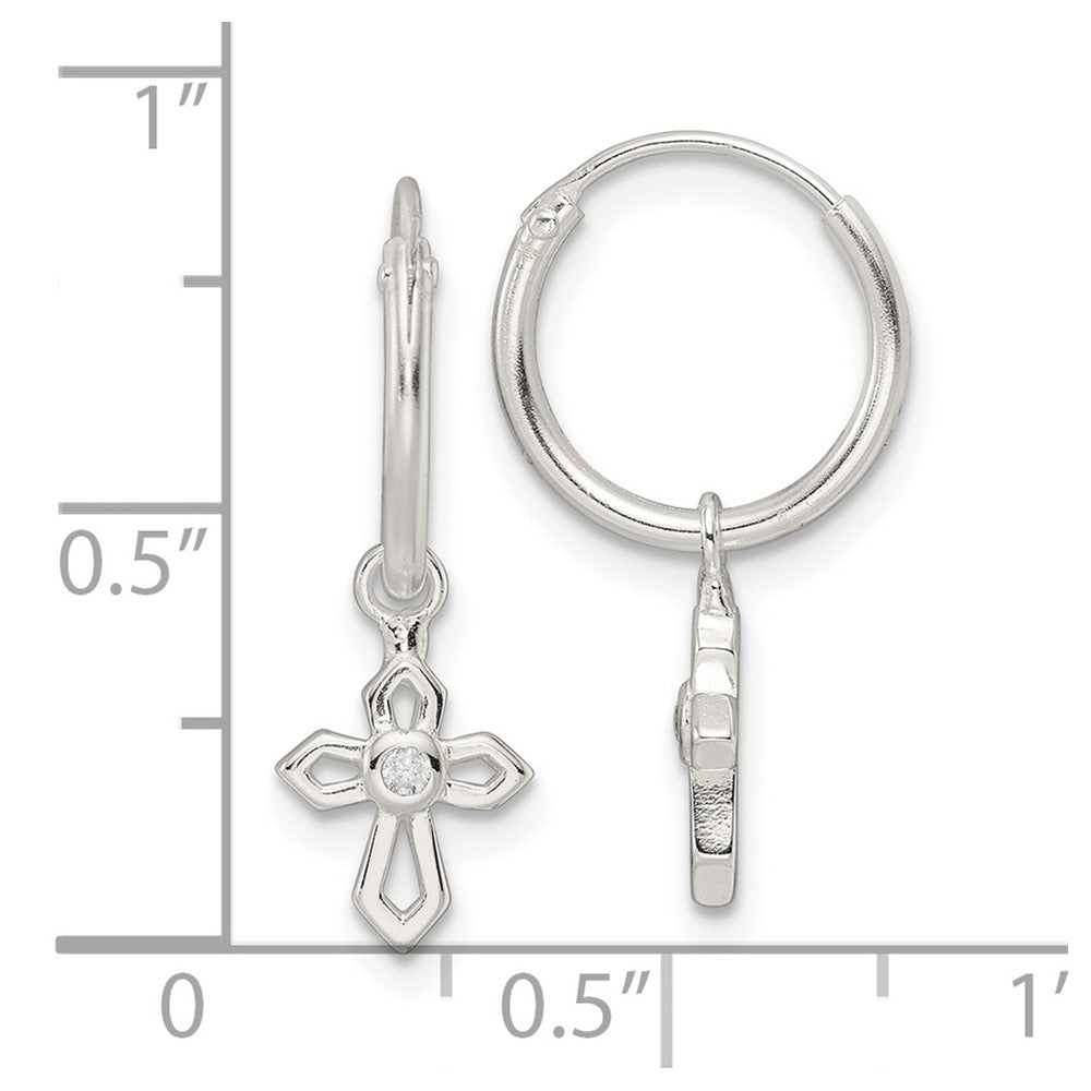 Sterling Silver Polished CZ Passion Cross Dangle Endless Hoop Earrings