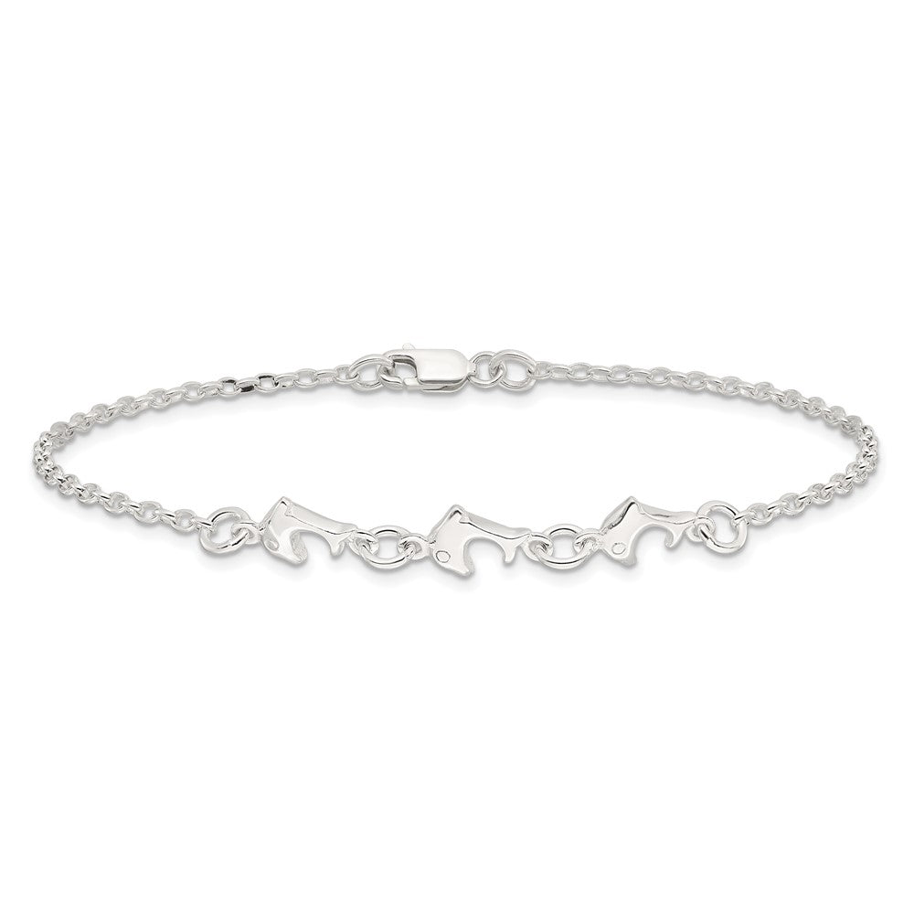 Sterling Silver 3 Dolphins Anklet 9 inches