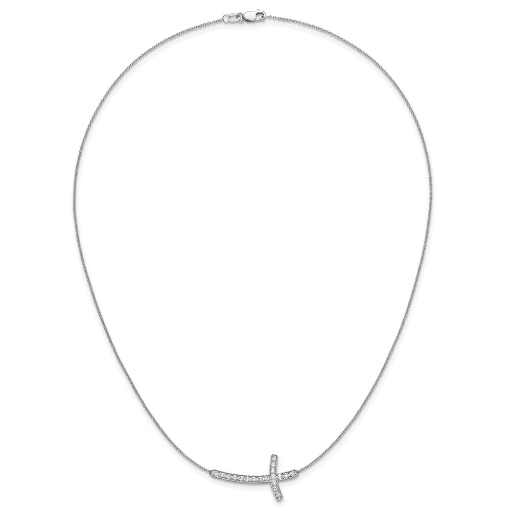 14k White Gold Diamond Sideways Cross 18in Necklace