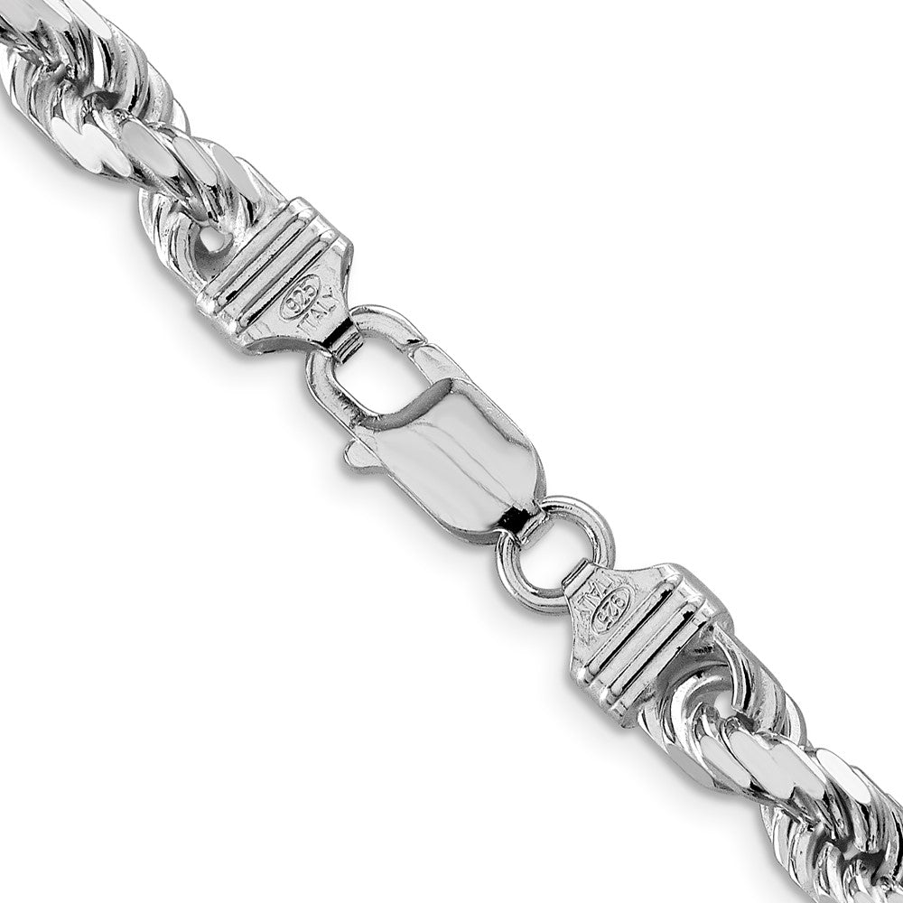 Sterling Silver Rhodium-plated 6.5mm Diamond-cut Rope Chain 22 Inches