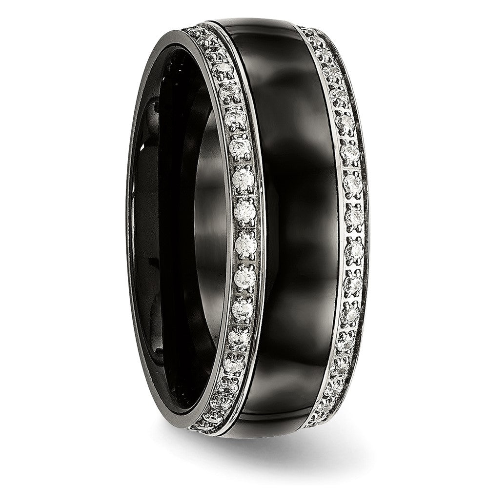 Stainless Steel Polished Black Ceramic CZ Ring Size - 8.5