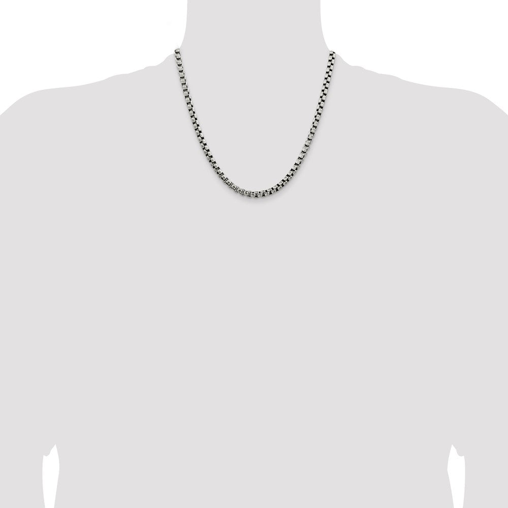 Sterling Silver Antiqued 5.2mm Round Box Chain 20 Inches