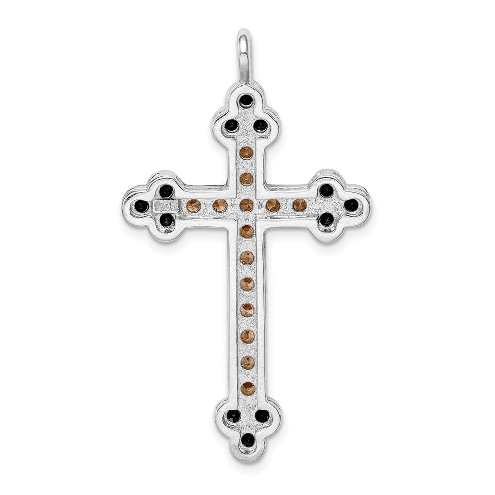 Sterling Silver Rhodium-plated Multi-color Crystal Budded Cross