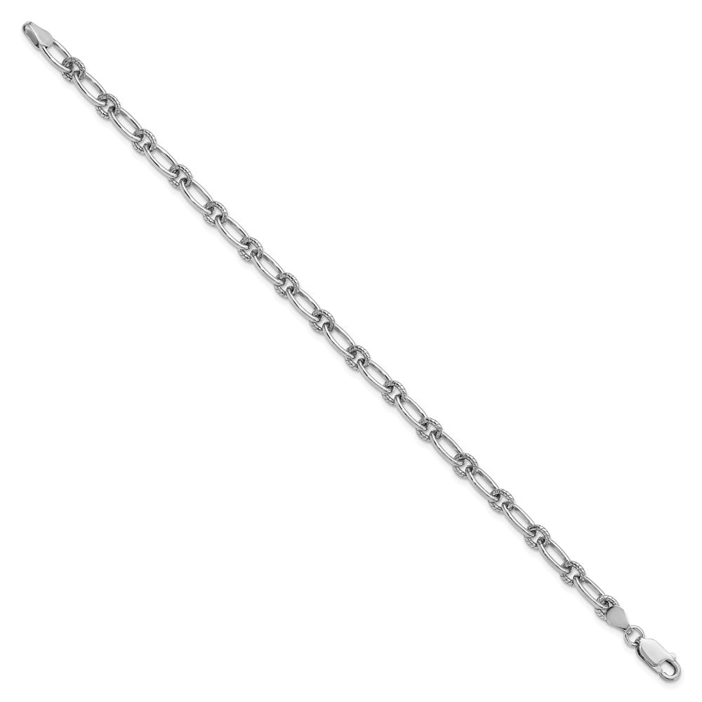 Sterling Silver Rhod-plated Textured Fancy Link Bracelet 7.5  inches