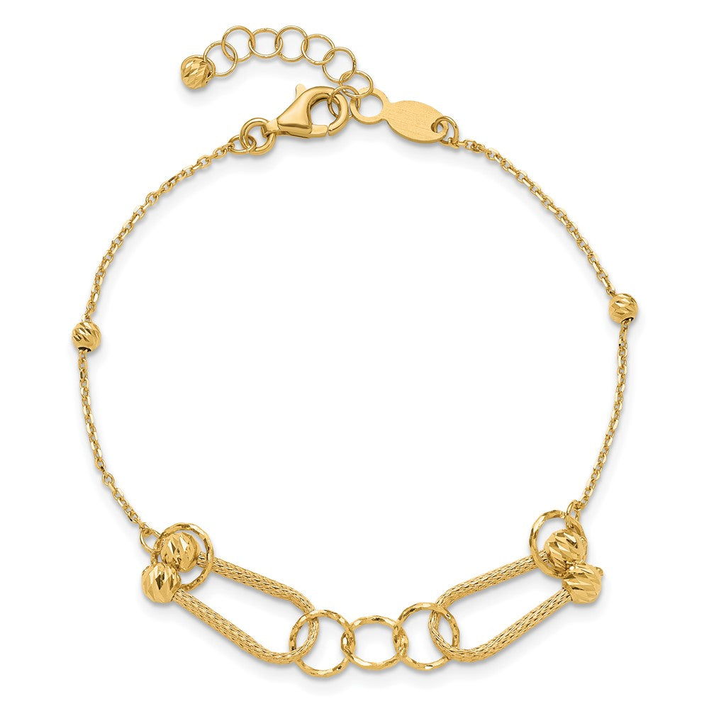 14K Polished and Diamond-cut Fancy Link with 1in ext. Bracelet 8  inches