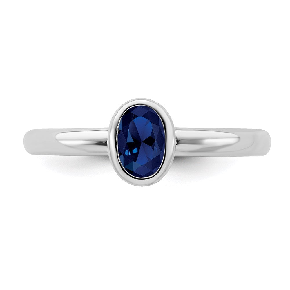 Sterling Silver Stackable Expressions Oval Created Sapphire Ring Size -9