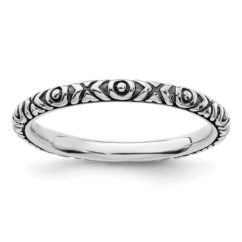 Sterling Silver Stackable Expressions Antiqued Polished Ring Size -8