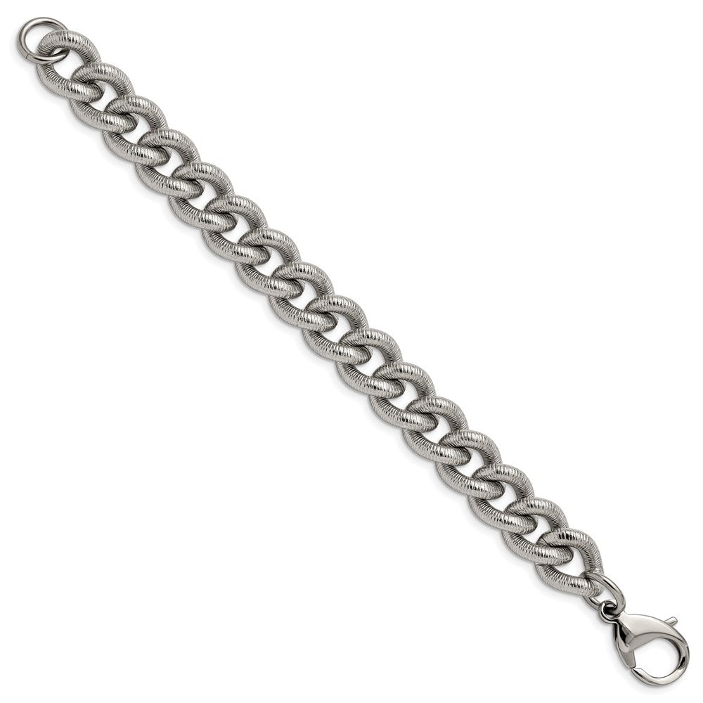 Stainless Steel Polished and Textured 14.5mm Curb 8.25in Bracelet 8.25 inches
