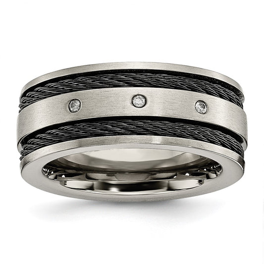 Titanium Brushed Black IP-plated Cable 1/20ct Diamond 10mm Band Size - 9.5