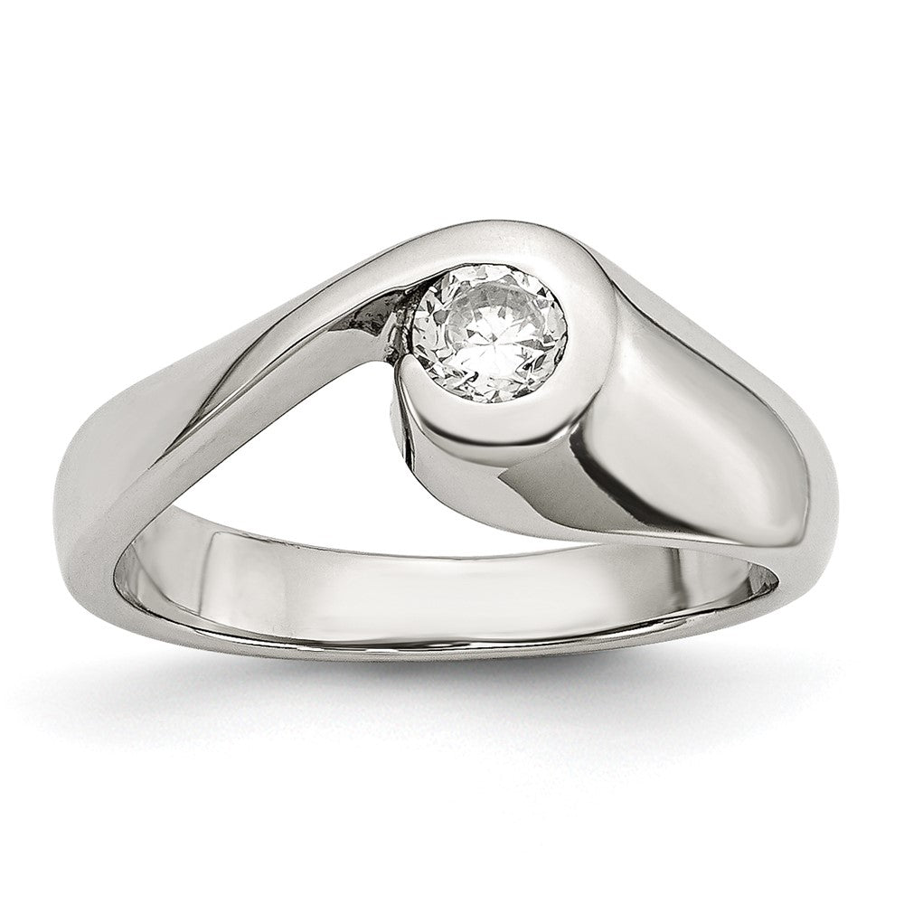Stainless Steel Polished CZ Ring Size - 6