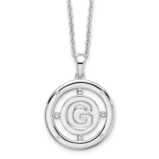 White Ice Sterling Silver Rhodium-plated 18 Inch Diamond Letter G Initial Necklace with 2 Inch Extender 18 Inches