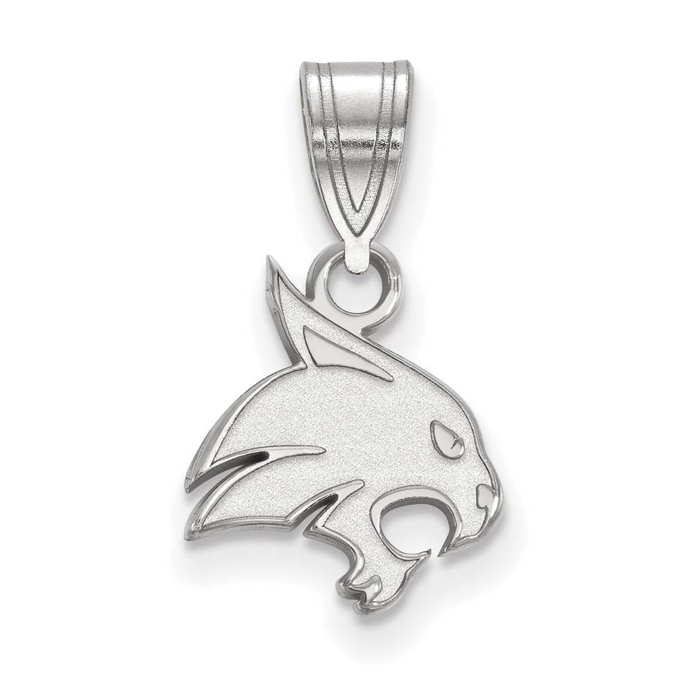 Sterling Silver Rhodium-plated LogoArt Texas State University Bobcat Small Pendant Q-SS002TST