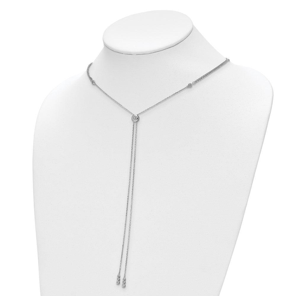 Sterling Shimmer Sterling Silver Rhodium-plated Adjustable up to 29 inches 50 Stone CZ 2 Strand Layer Y-Drop Necklace 28 Inches