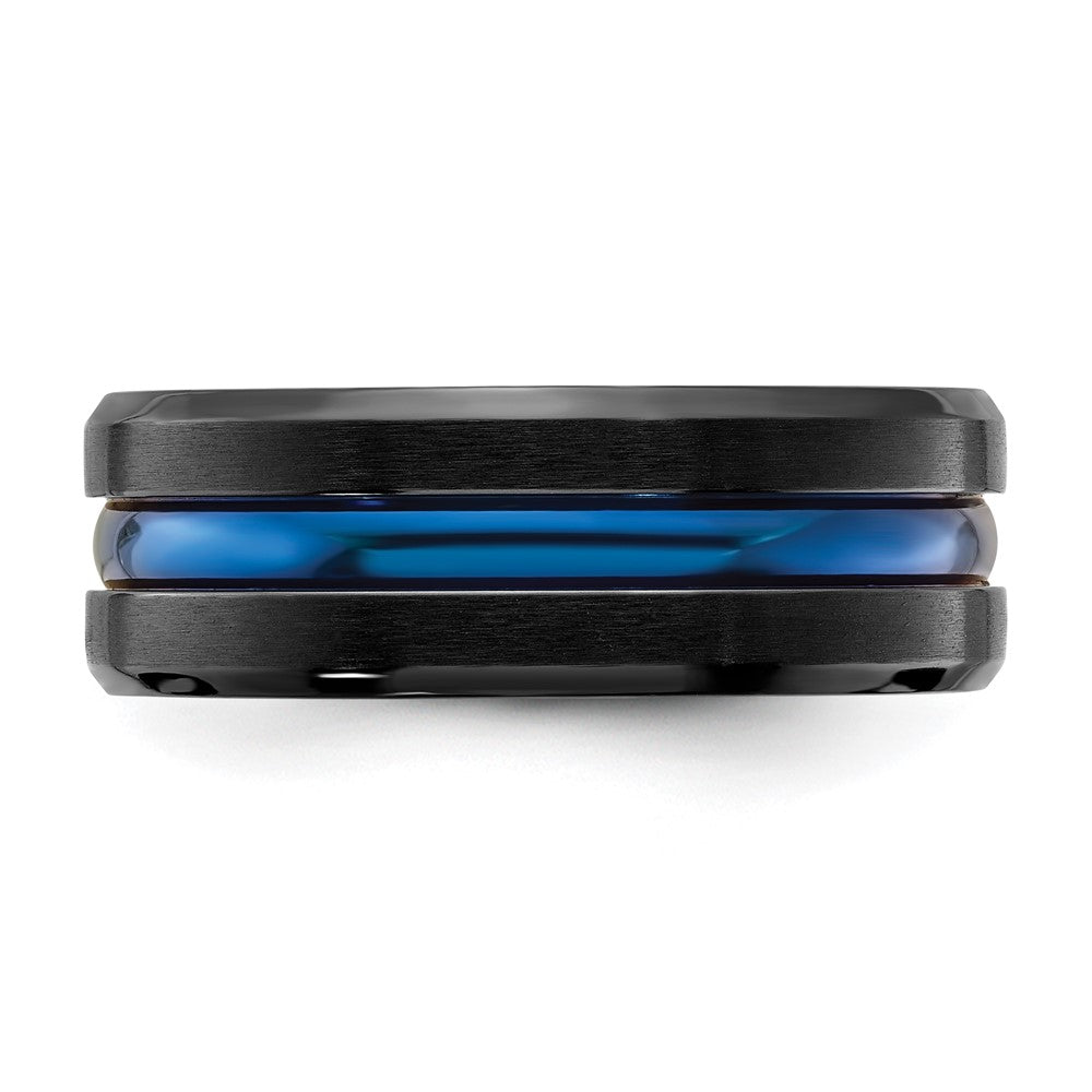 Black Titanium Brushed w/Polished Blue IP-plated Center 8mm Band Size - 9