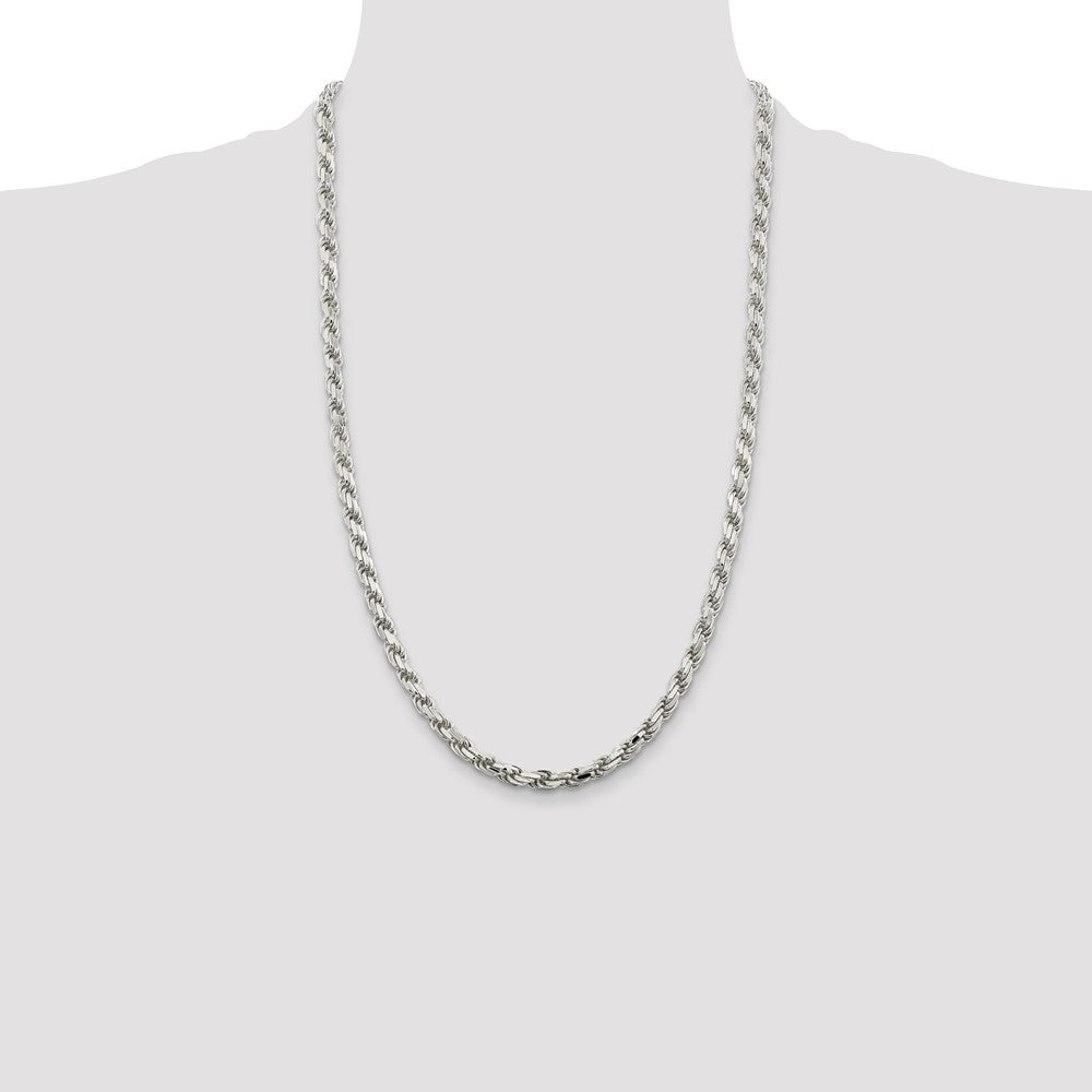 Sterling Silver 5.75mm Diamond-cut Rope Chain 26 Inches