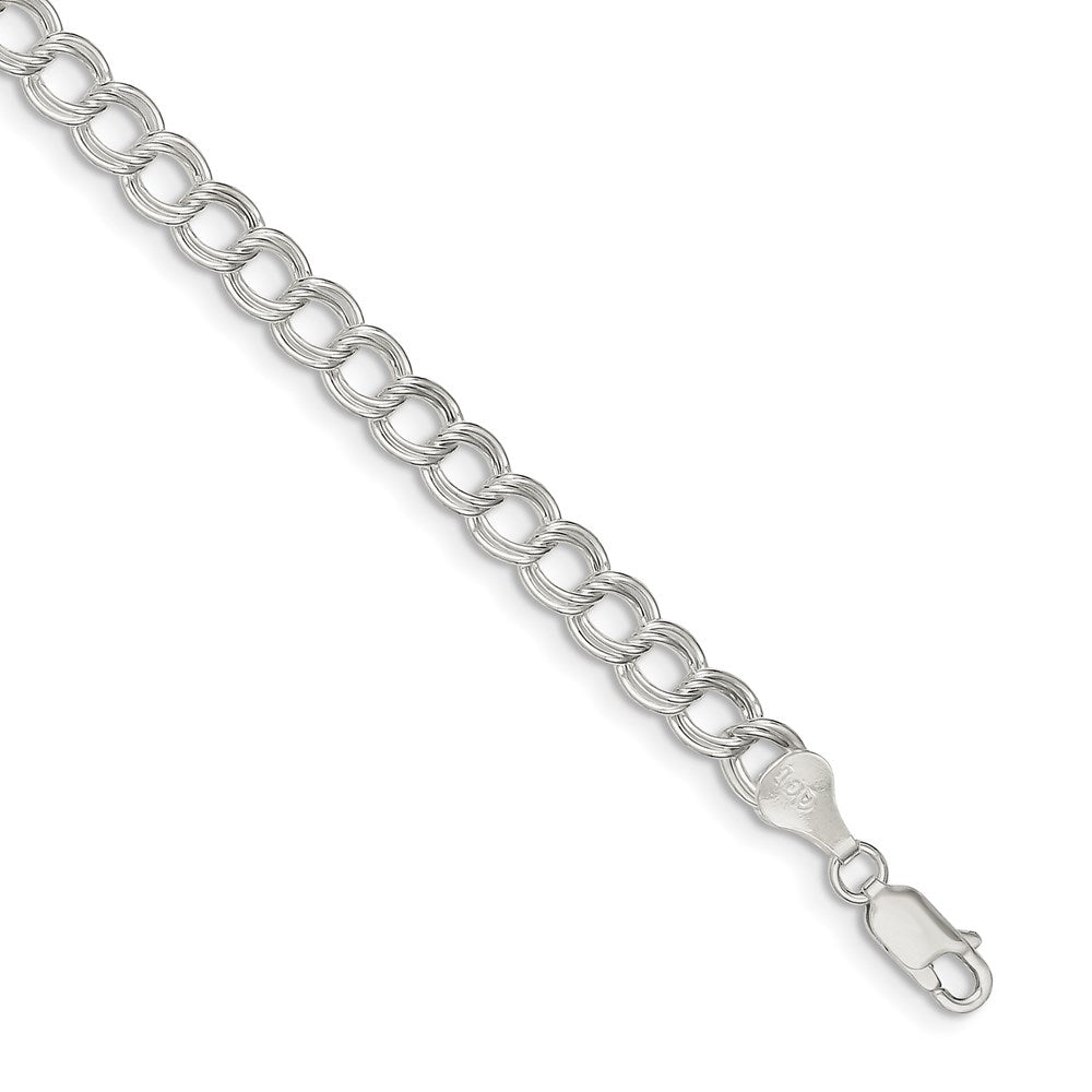 Sterling Silver 6mm Semi-Solid Double Link Charm Bracelet 8 inches