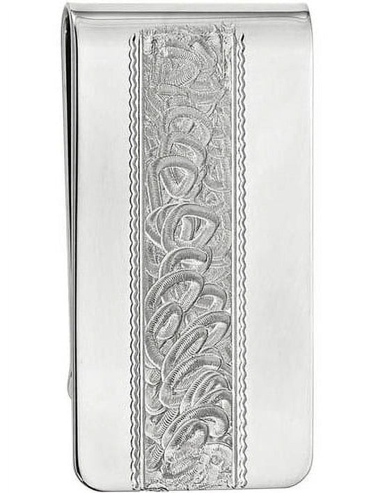 Primal Rhodium-plated Kelly Waters Money Clip with Swirl Pattern Center