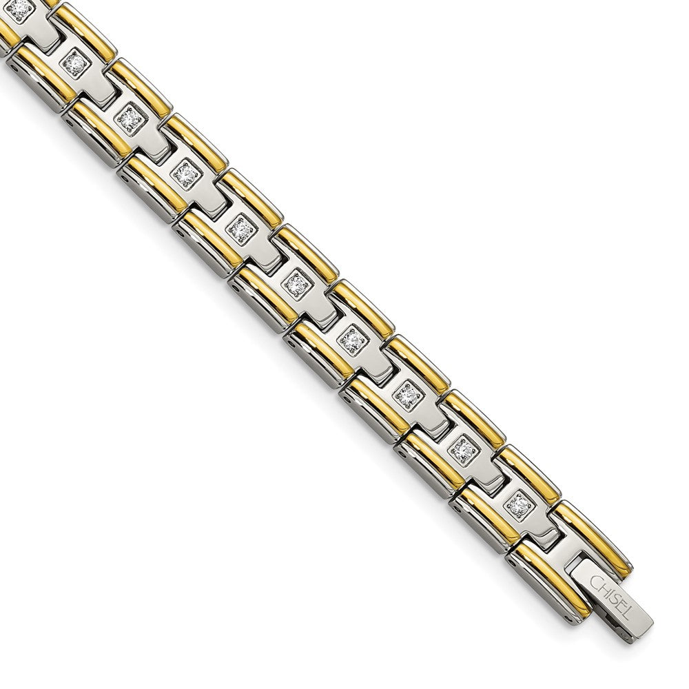 Stainless Steel Polished Yellow IP-plated with CZ 8.5in Bracelet 8.5 inches