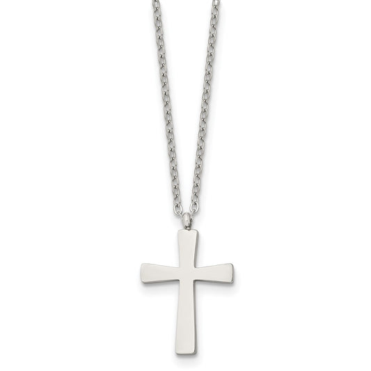 Stainless Steel Polished Small Cross 18in Necklace