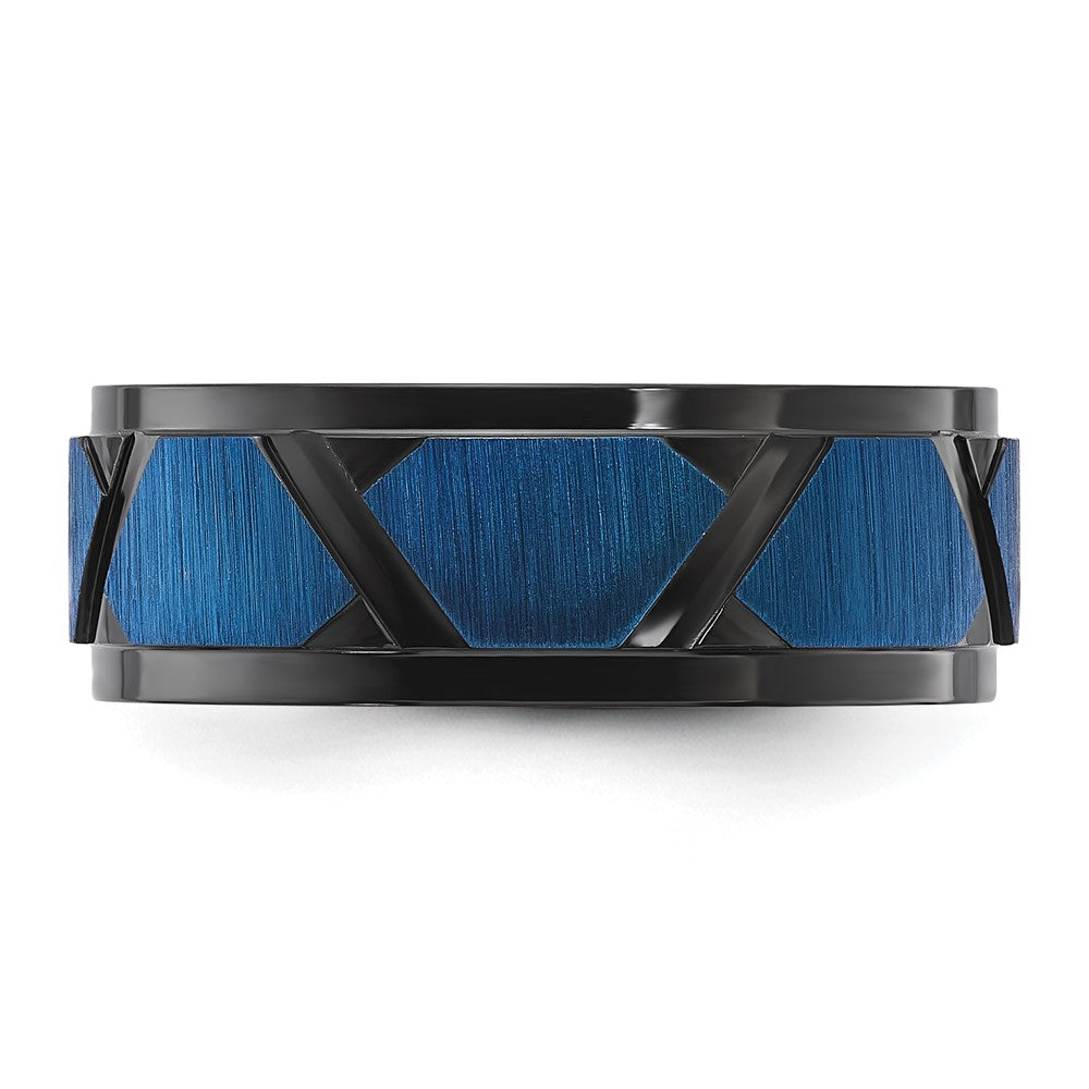 Chisel Titanium Brushed and Polished Black and Blue IP-plated 8mm Band Size - 9