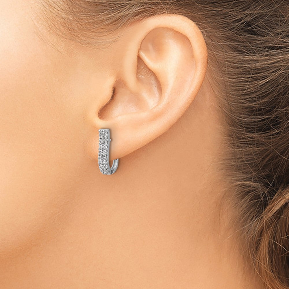 Cheryl M Sterling Silver Rhodium-plated Polished 2-Row CZ Hinged Hoop Earrings