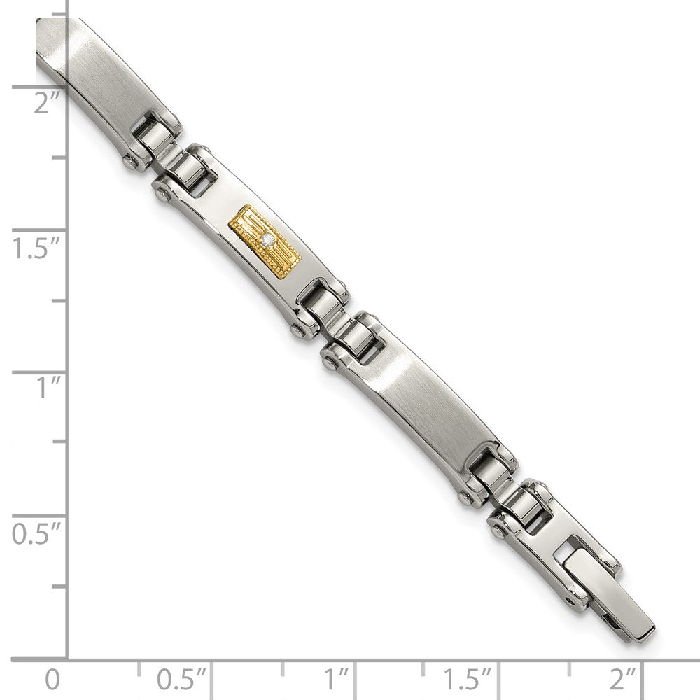 Chisel Stainless Steel Brushed and Polished with 14K Gold Accent and 1/20ct. Diamond 8.5 inch Bracelet 8.5 inches