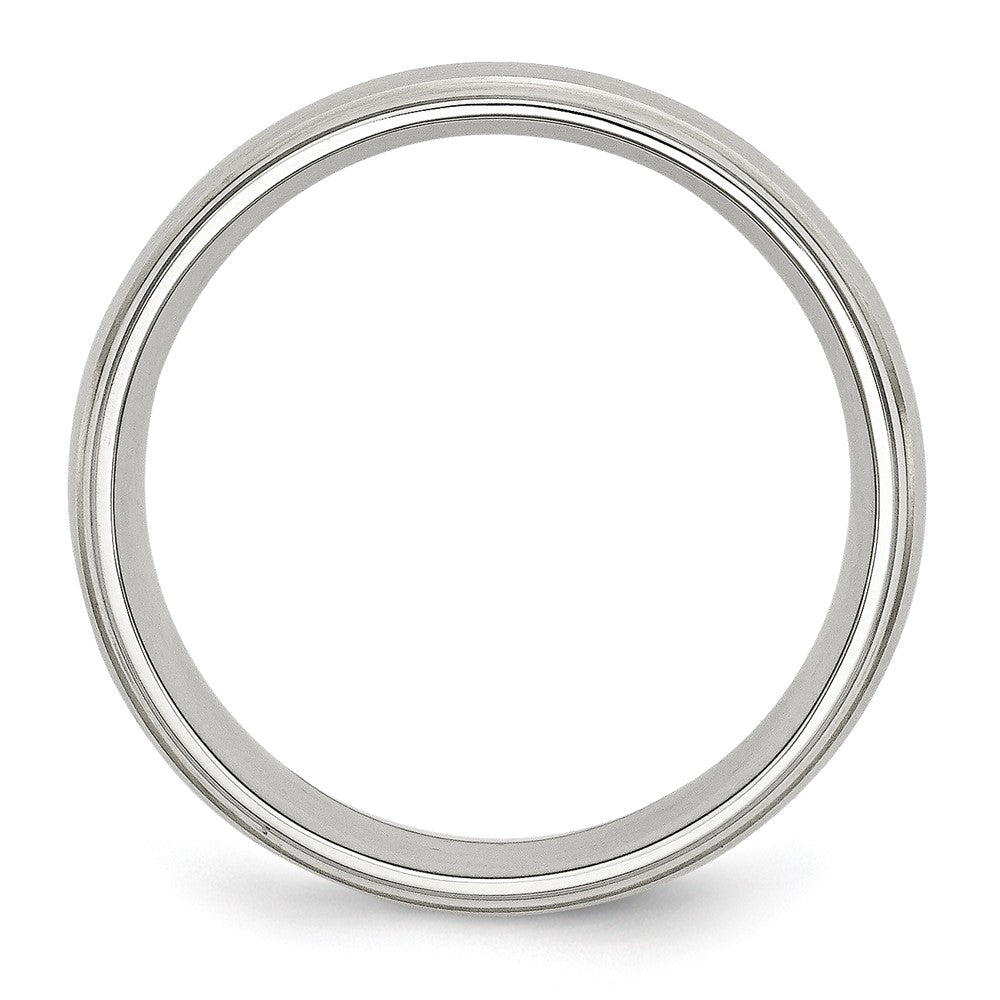 Stainless Steel Sterling Silver Inlay Brushed/Polished 8mm Ridged Edge Band Size - 8