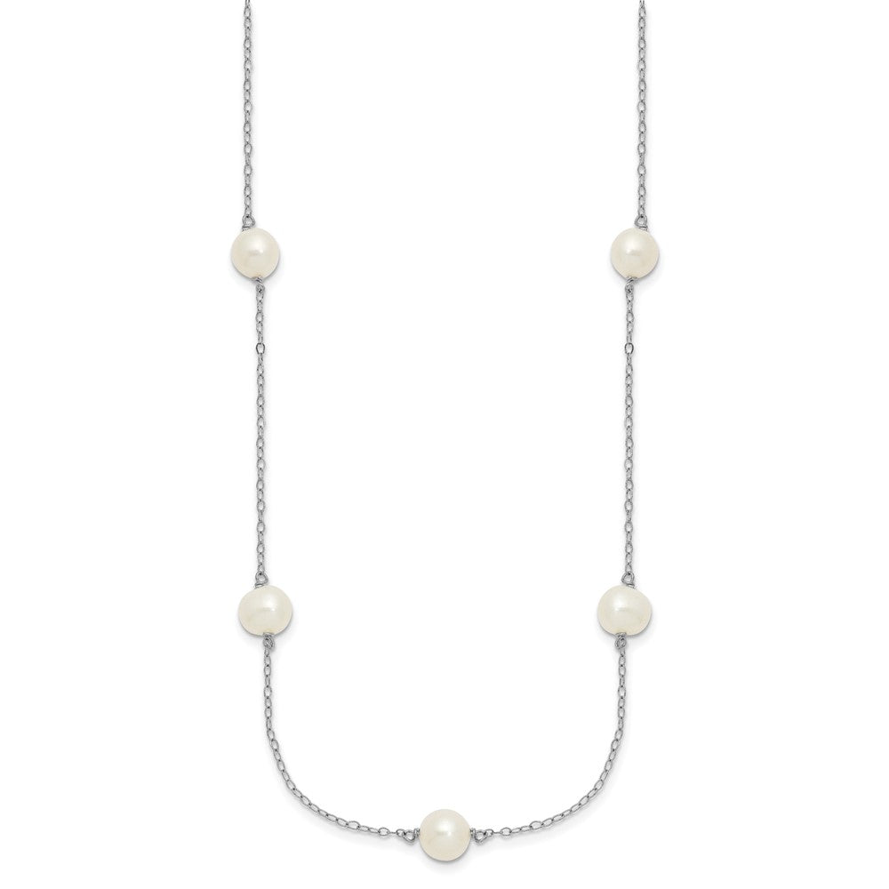 Sterling Silver Rhodium-plated 7-8mm White Near-Round Freshwater Cultured Pearl 7-Station 17 inch with 2 inch Extension Necklace 17 Inches