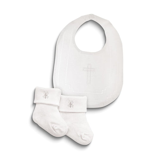 Stephan Baby 106959 Baby Gift Set Bib Sock Cross Set Plain EdgePack of 4