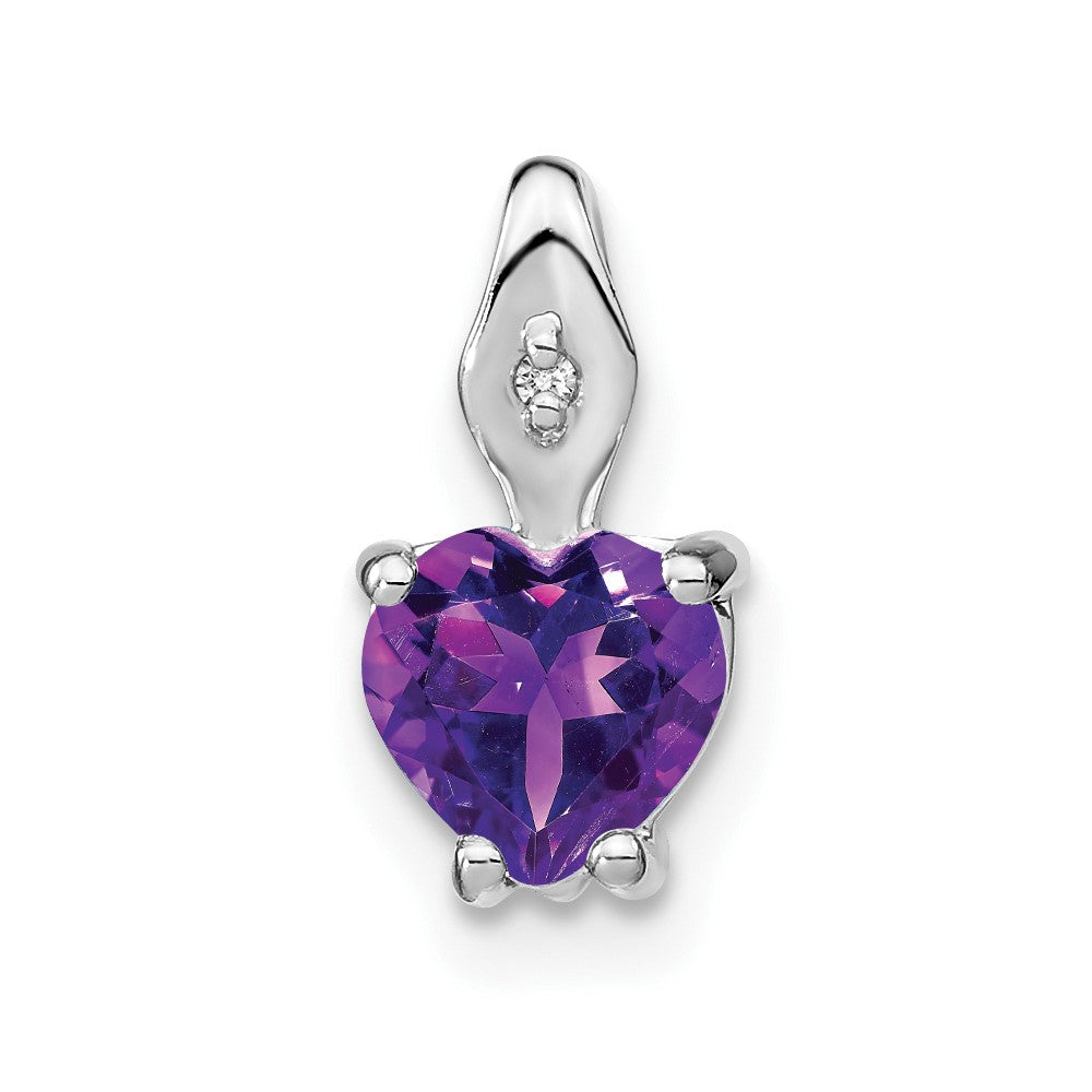 14k White Gold Heart Amethyst and Diamond Pendant