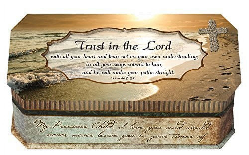 Trust in the Lord Footprints in the Sand Design Jewelry Music Box - Plays Song How Great Thou Art