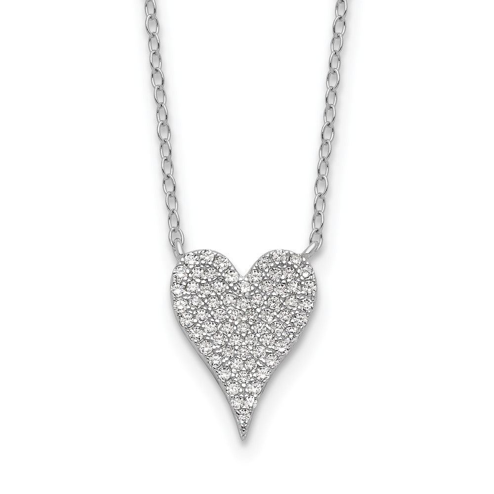 Cheryl M Sterling Silver Rhodium-plated Brilliant-cut Pave CZ Heart 18 Inch Necklace 18 Inches