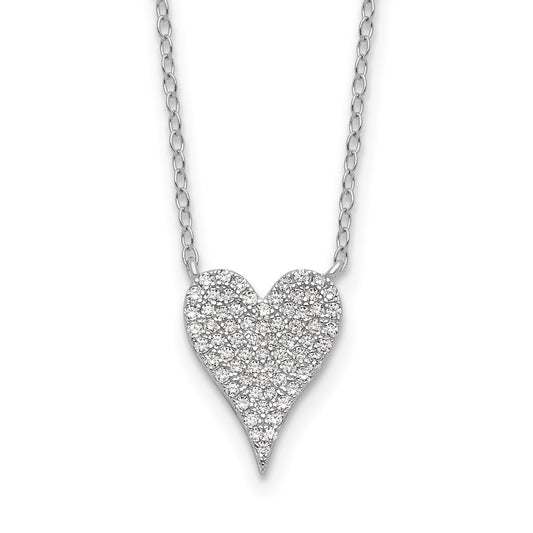 Cheryl M Sterling Silver Rhodium-plated Brilliant-cut Pave CZ Heart 18 Inch Necklace 18 Inches