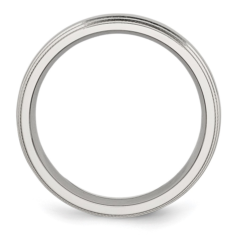 Stainless Steel Polished 6mm Grooved and Beaded Band Size - 12