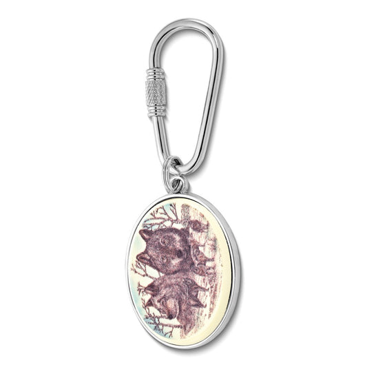 Barlow Designs Color Wolf Portrait Oval Key Chain