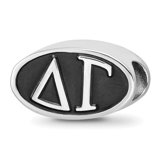 Sterling Silver LogoArt Delta Gama Sorority Greek Letters Enameled Oval Bead