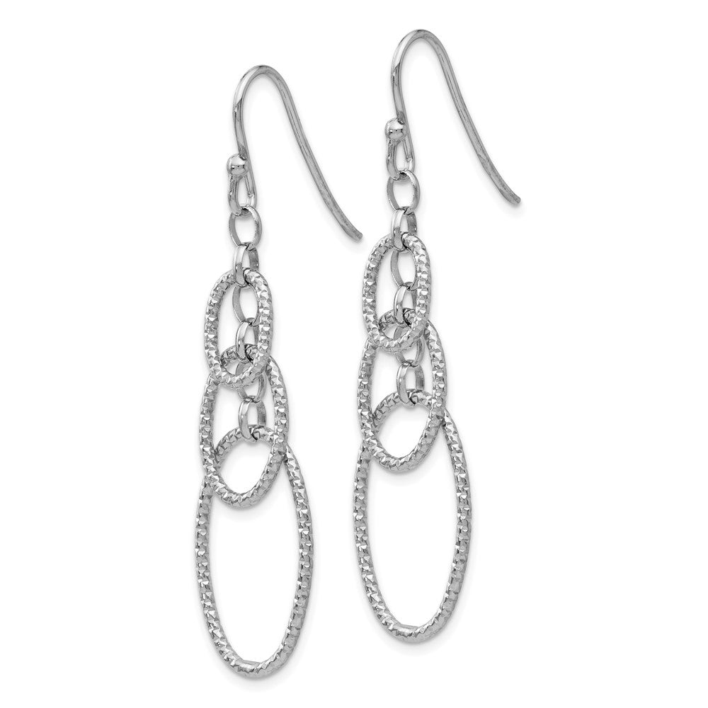 Sterling Silver RH-plt Textured Dangle Shepherd Hook Earrings
