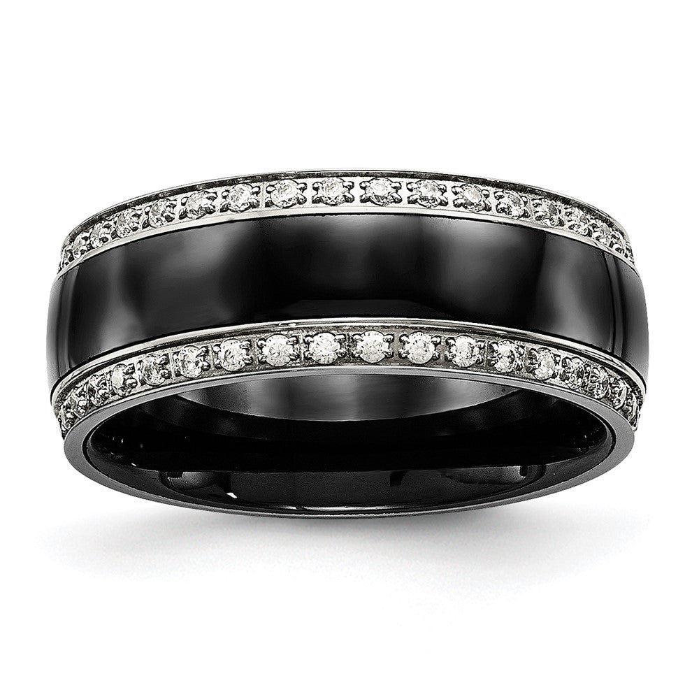 Stainless Steel Polished Black Ceramic CZ Ring Size - 6.5