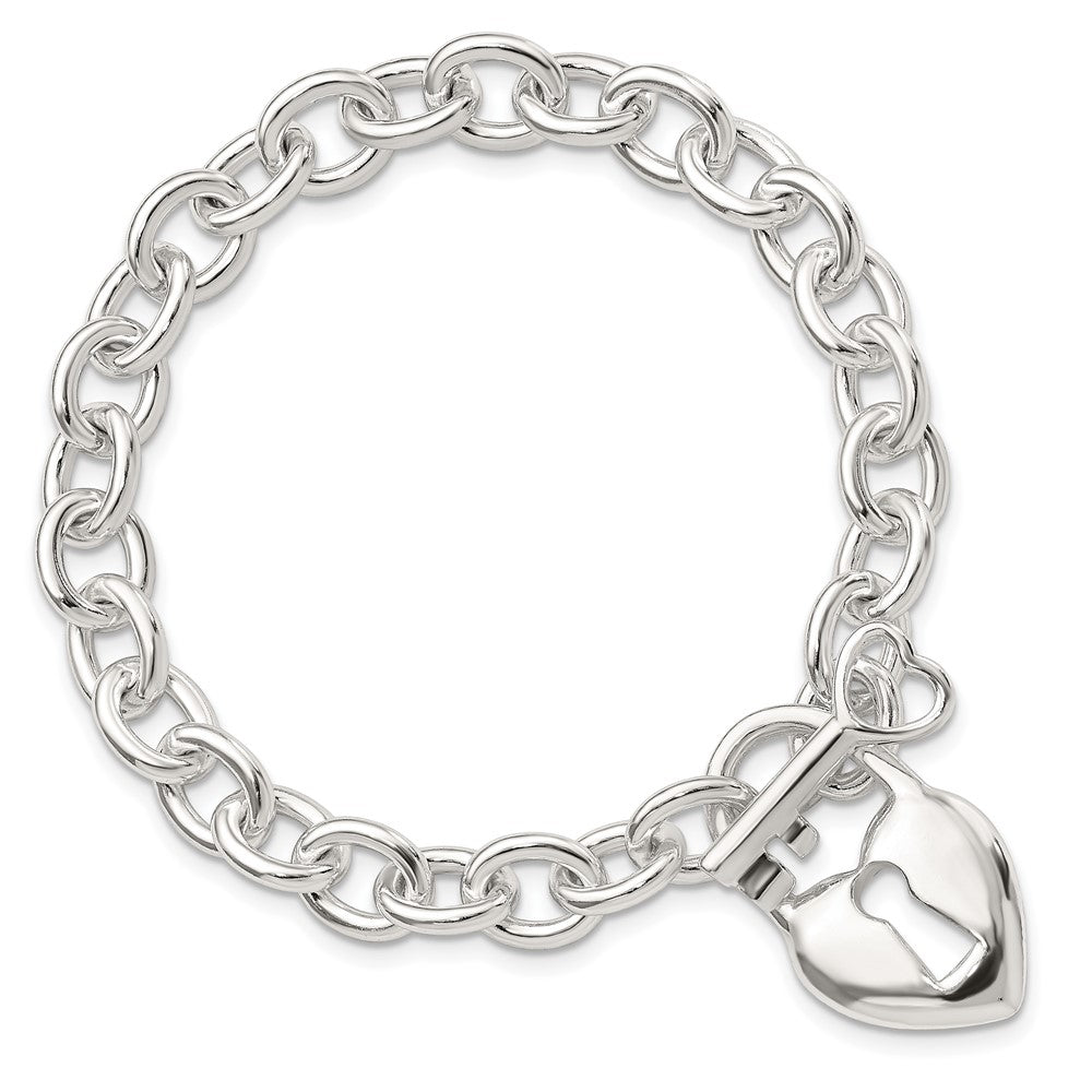 Sterling Silver Polished Heart and Key Bracelet 7.5 inches