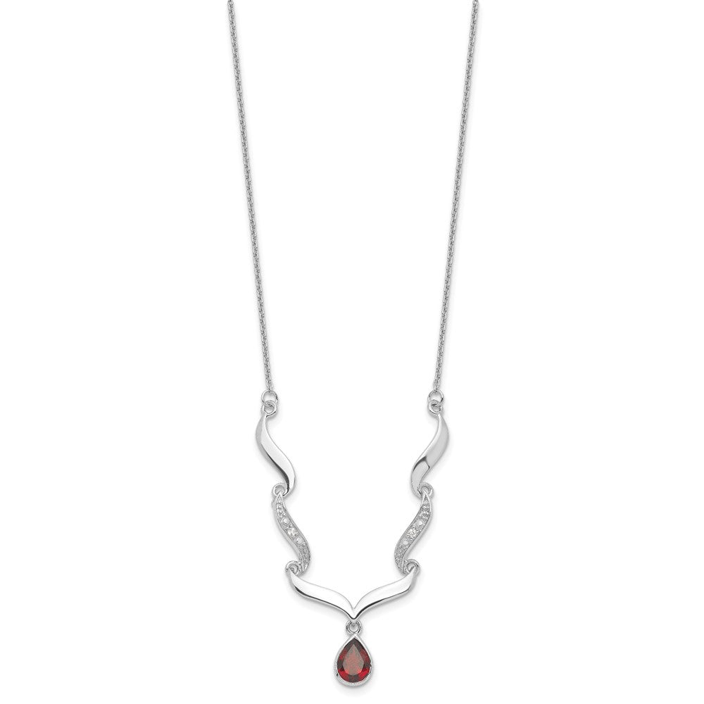 Sterling Silver Rhodium-plated w/Garnet & White Topaz w/2in. ext. Necklace 18 Inches