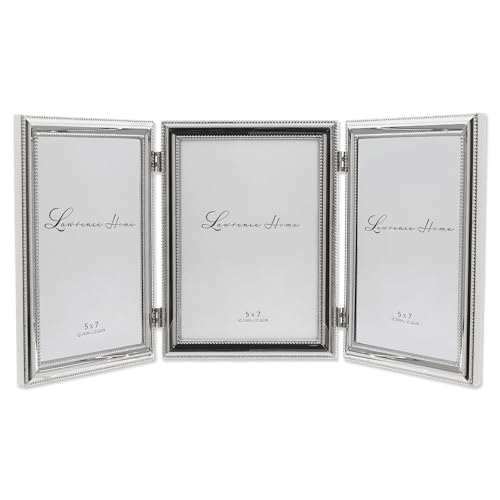 Polished silver hinged TRIPLE 5x7 w double bead trim - 5x7