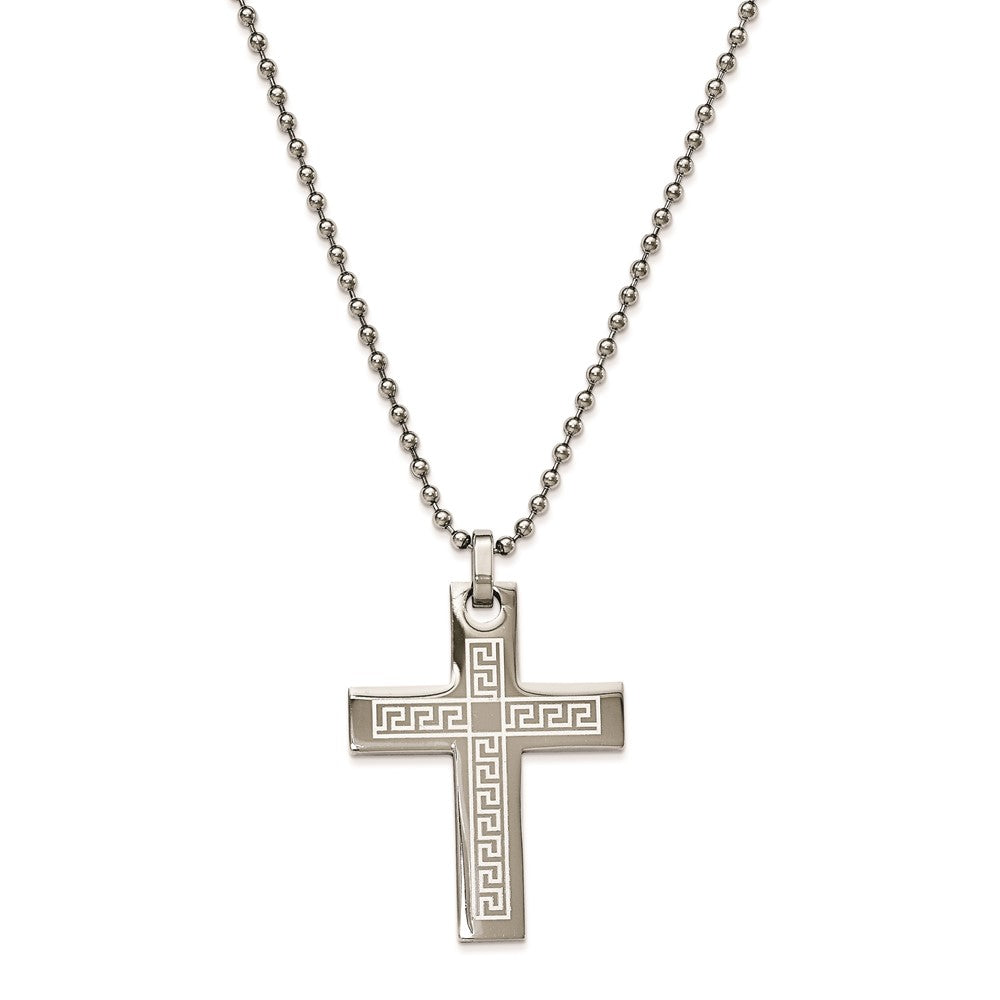 Stainless Steel 42x32x2 mm Greek Key Cross Pendant with 2.4mm 24 Bead C