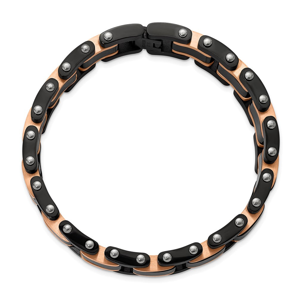 Stainless Steel Brushed Polished Black/Rose IP Carbon Fiber 8.5in Bracelet 8.5 inches