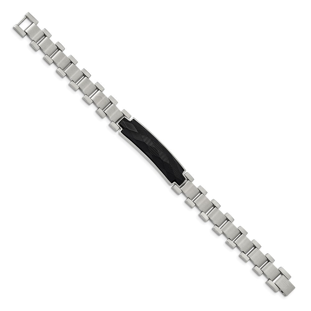Stainless Steel 8.25in Brushed & Polished Solid Carbon Fiber Inlay Bracelet 8.25 inches