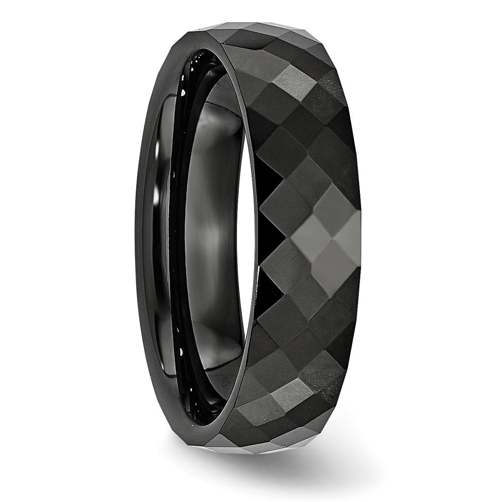Ceramic Black 6mm Faceted Polished Band Size - 7