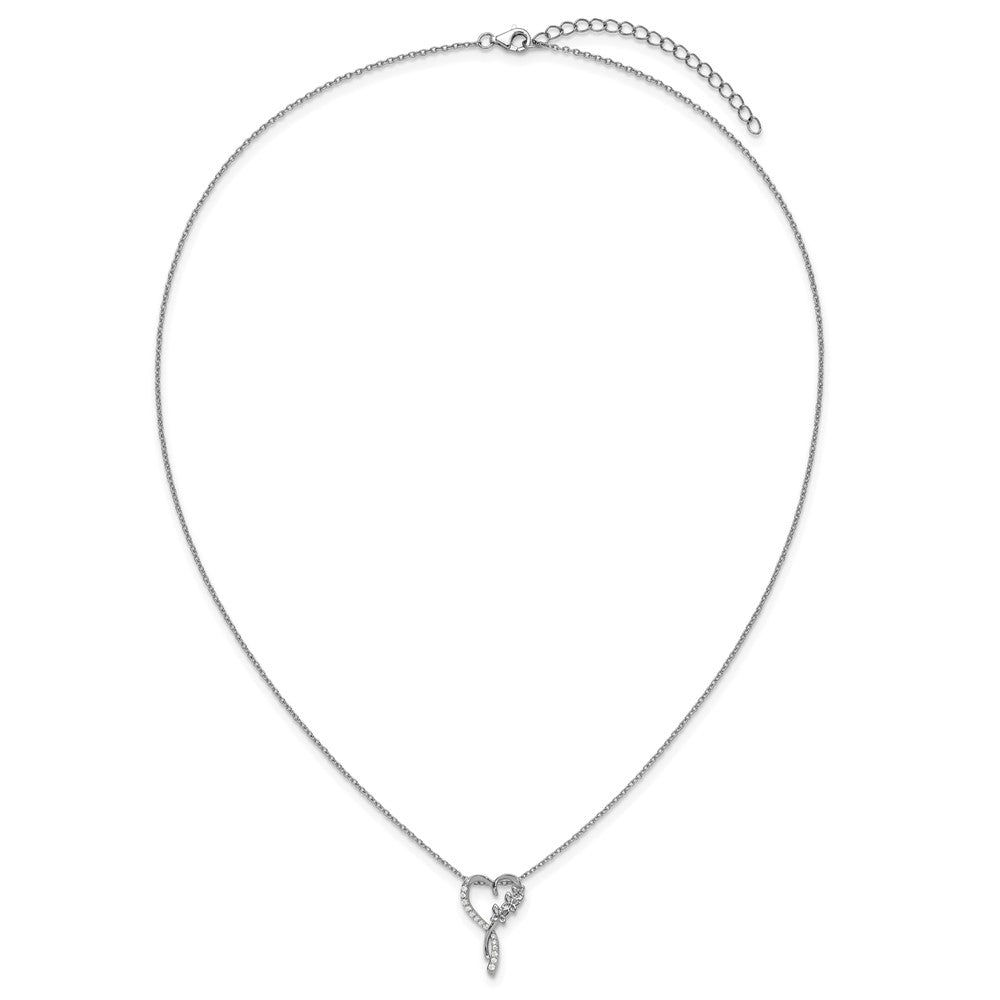 Cheryl M Sterling Silver Rhodium-plated Polished CZ Butterflies Heart with 2 Inch Extension Necklace 18 Inches