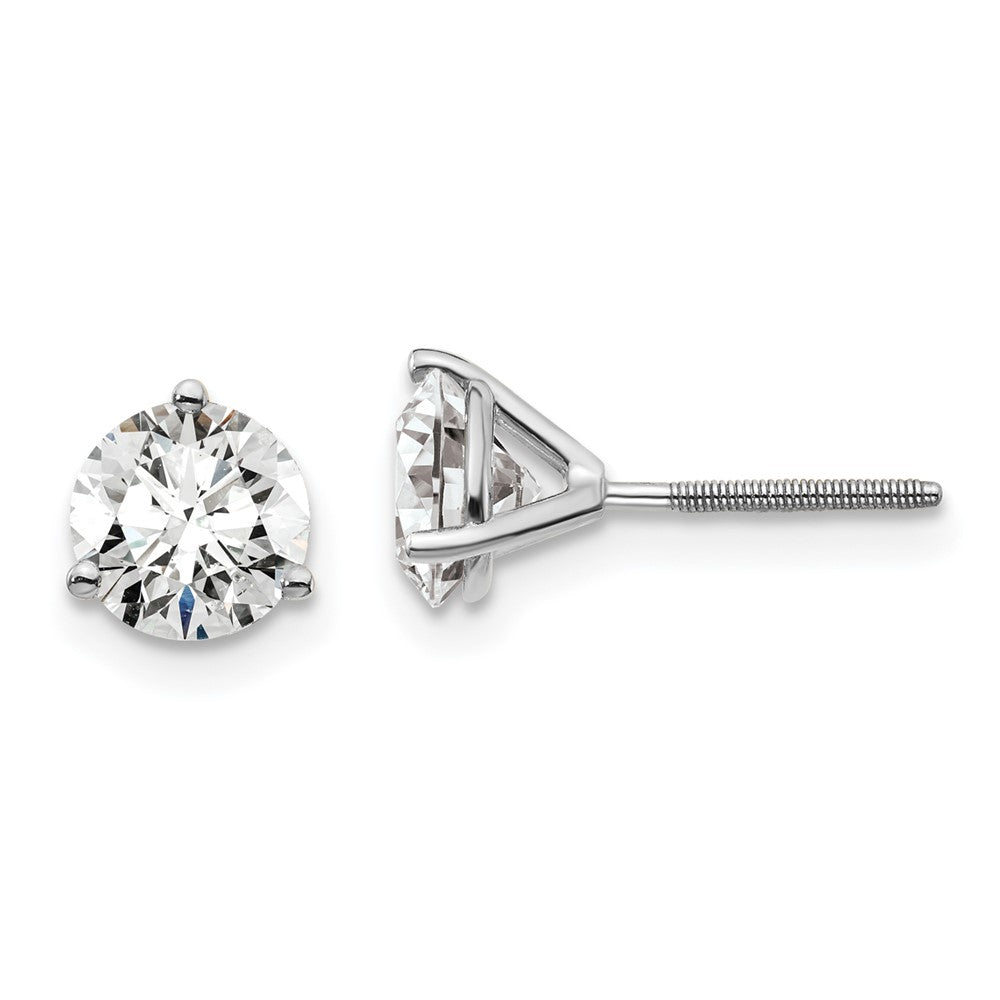 14k White Gold 1 1/2 ctw Lab Grown Diamond VS+ F+ Round 3 Prong Heavy Wt. Screwback Stud Earrings