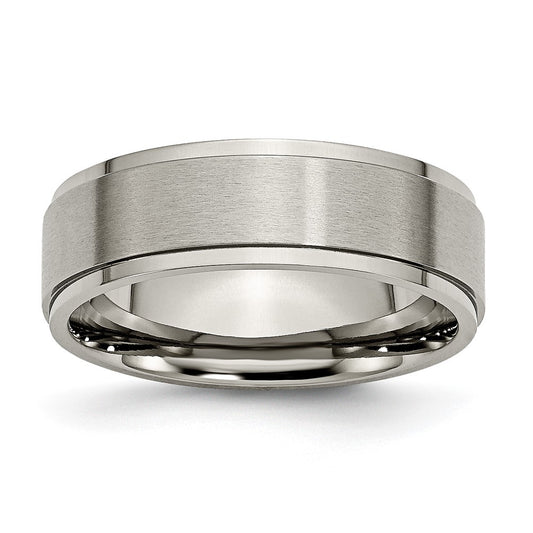 Titanium Brushed Center 7mm Ridged Edge Band Size - 13