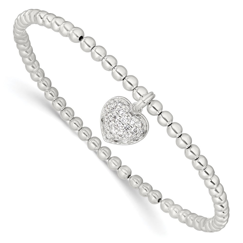 Sterling Silver CZ Heart Stretch Bracelet 7 inches