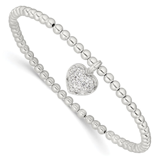 Sterling Silver CZ Heart Stretch Bracelet 7 inches
